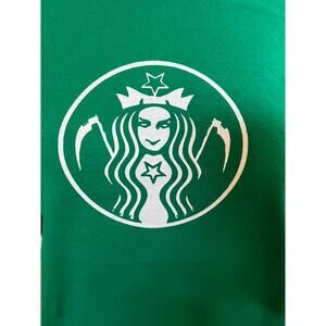 Men Women Unisex T-Shirt Size Large Green Death by Coffee"Mermaid Gildan